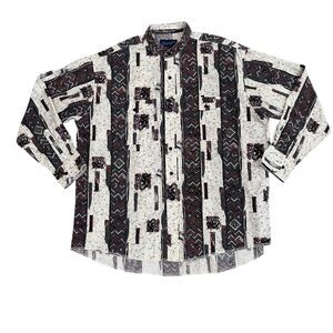 Vtg Wrangler Western Shirt Aztec X-Long Tails Long Sleeve Band Collar 17-1/2x35